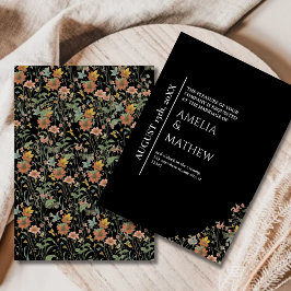 Convites Casamento Botânico Moderno Floral Negro Elegante
