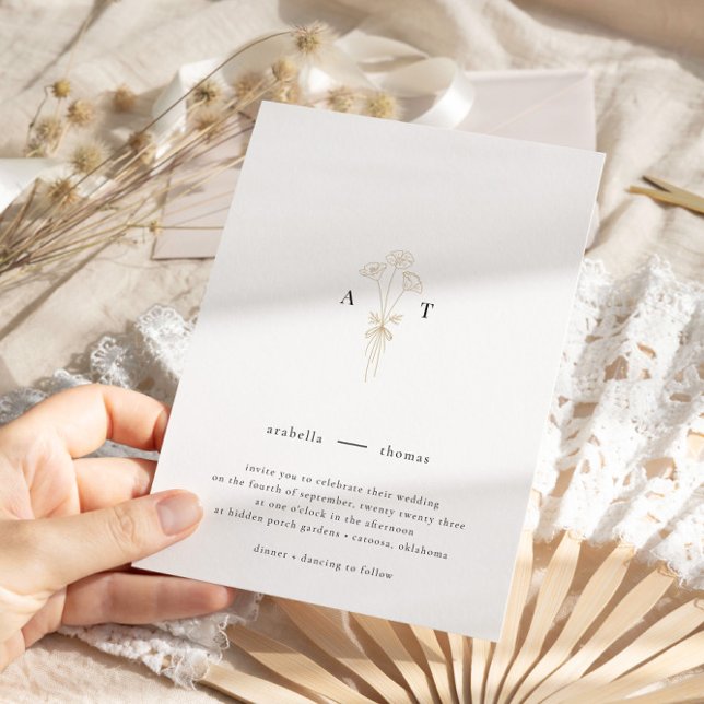 Convites Casamento Botânico Monograma Minimalista (Modern, minimal clean sharp lines - an elegant wedding stationery choice.)