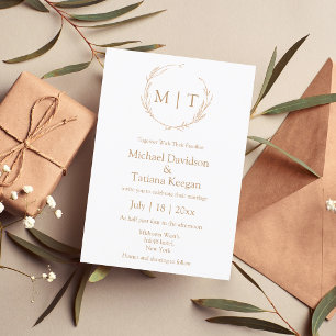 Convites Casamento Botânico Monograma Natural Minimalista