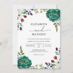 Convites Casamento Botânico Moody Teal Floral