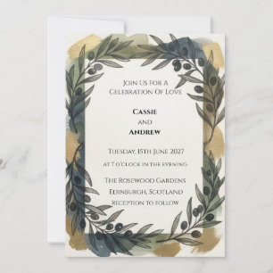 Convites Casamento Botânico Navy Gold