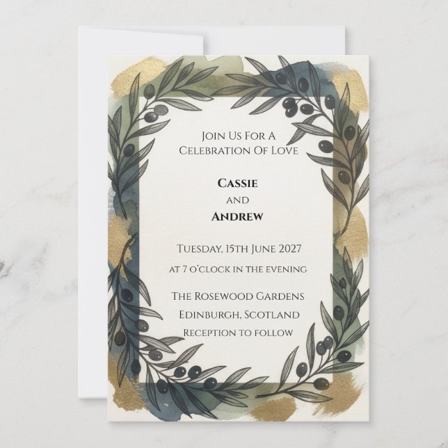 Convites Casamento Botânico Navy Gold (Frente)