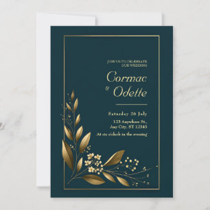 Convites Casamento Botânico Navy Gold Leaf