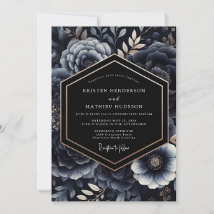 Convites Casamento Botânico Navy Moody