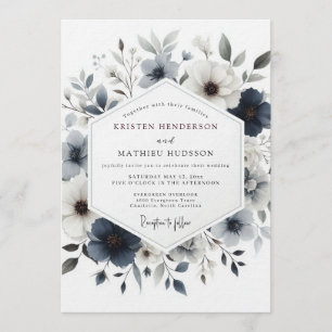 Convites Casamento Botânico Nebuloso Azul Ardesia