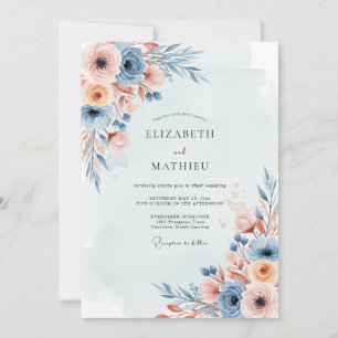 Convites Casamento Botânico Nebuloso Azul Empoeirado
