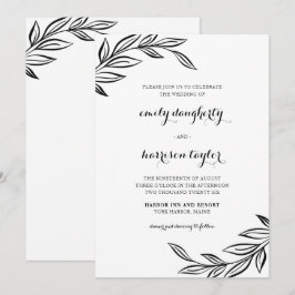 Convites Casamento Botânico Negro Moderno