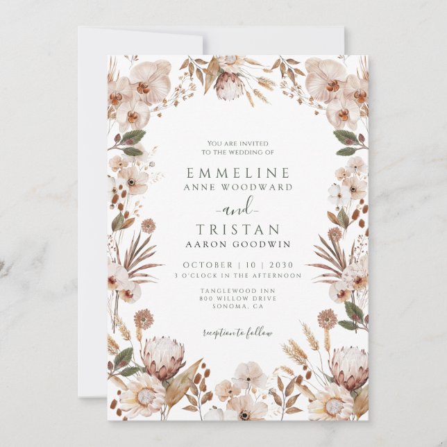 Convites Casamento Botânico Neutro Boho (Frente)
