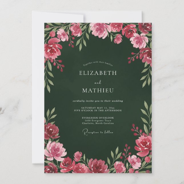 Convites Casamento Botânico Opulento Verde Floresta (Frente)