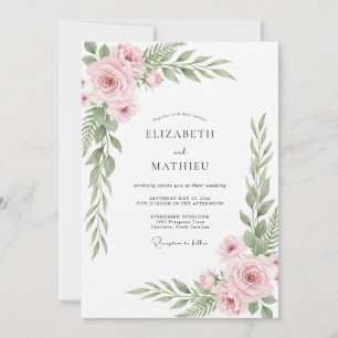 Convites Casamento Botânico Orgânico Rosa Bege