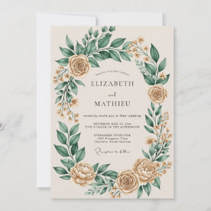 Convites Casamento Botânico Ornamentado com Champanhe