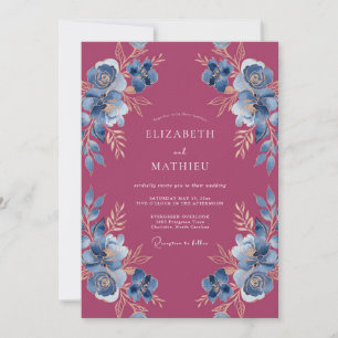 Convites Casamento Botânico Ornamentado Magenta