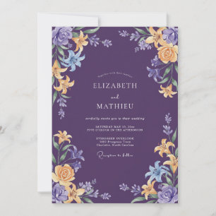 Convites Casamento Botânico Ornamentado Roxo Fundo