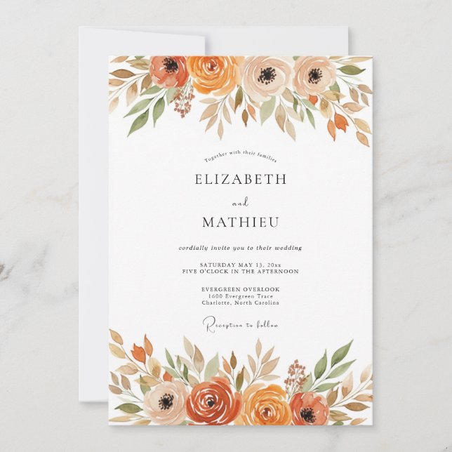 Convites Casamento Botânico Outonal Rústico Siena (Frente)