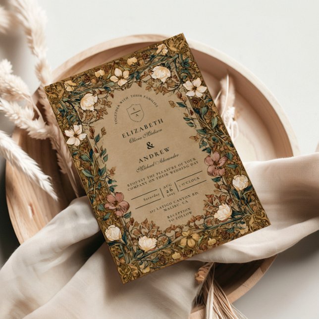 Convites Casamento Botânico Outonal Vintage (Criador carregado)