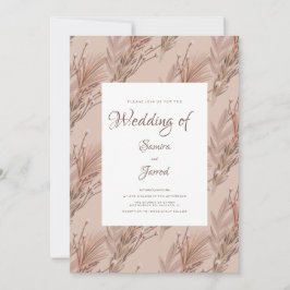 Convites Casamento Botânico Pampas Desenhado à Mão