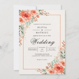 Convites Casamento Botânico Peach Blossom
