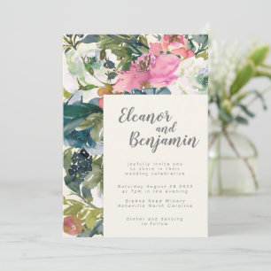 Convites Casamento Botânico Pintado a Aquarela Rosa Verde