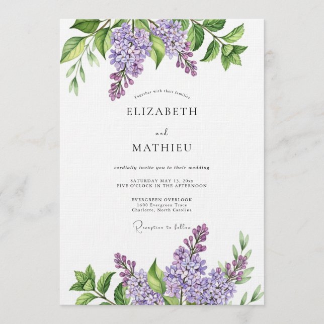 Convites Casamento Botânico Pintado com Lavanda (Frente)