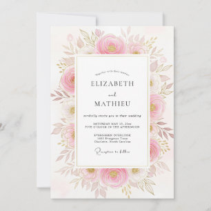 Convites Casamento Botânico Poético Rosa Bege