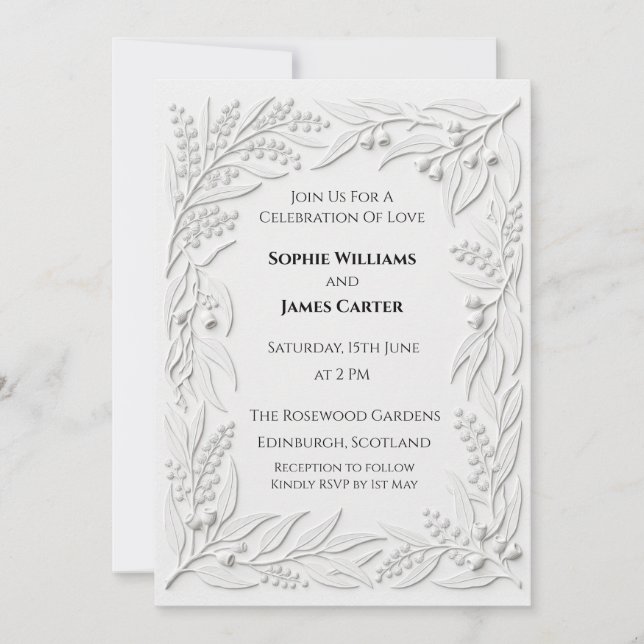 Convites Casamento Botânico Prata (Frente)