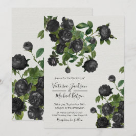 Convites Casamento Botânico Preto Elegante