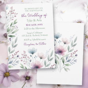 Convites Casamento Botânico Púrpura de Sage Verde e Plum