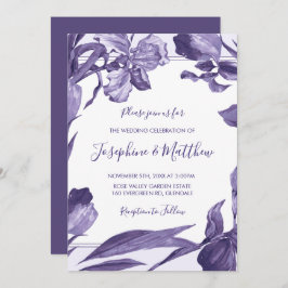 Convites Casamento Botânico Púrpura Iris Watercolor