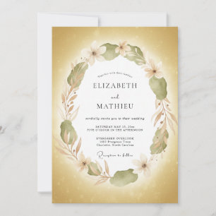 Convites Casamento Botânico Radiante Amarelo Dourado