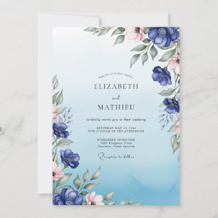 Convites Casamento Botânico Radiante Azul Cobalto