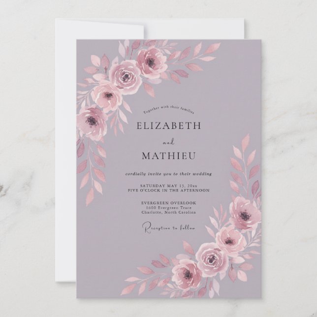Convites Casamento Botânico Radiante Malva (Frente)