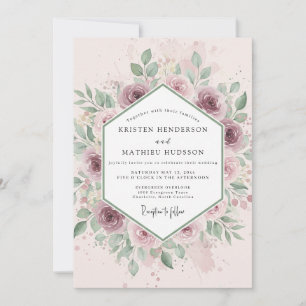 Convites Casamento Botânico Radiante Rosa Empoeirado