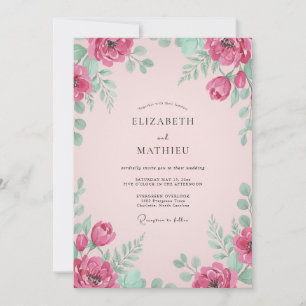 Convites Casamento Botânico Radiante Rosa Raspberry