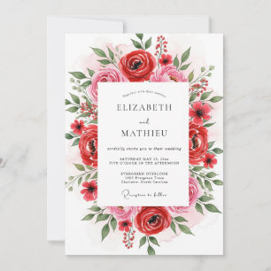 Convites Casamento Botânico Radiante Vermelho