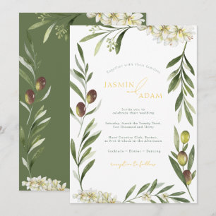 Convites Casamento Botânico Ramo de Oliveira Elegante