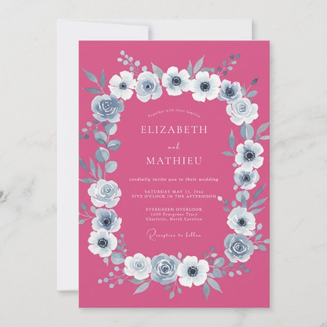 Convites Casamento Botânico Raspberry Bold (Frente)