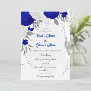 Convites casamento botânico real com flores azuis e brancas