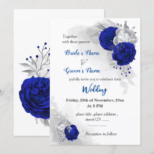 Convites casamento botânico real com flores azuis e pratead