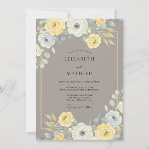 Convites Casamento Botânico Refinado Amarelo
