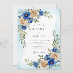 Convites Casamento Botânico Refinado Azul Real