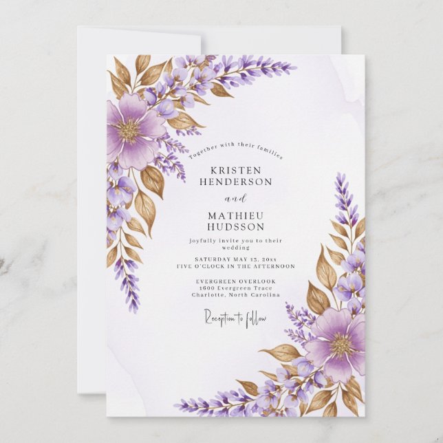 Convites Casamento Botânico Refinado de Lavanda (Frente)