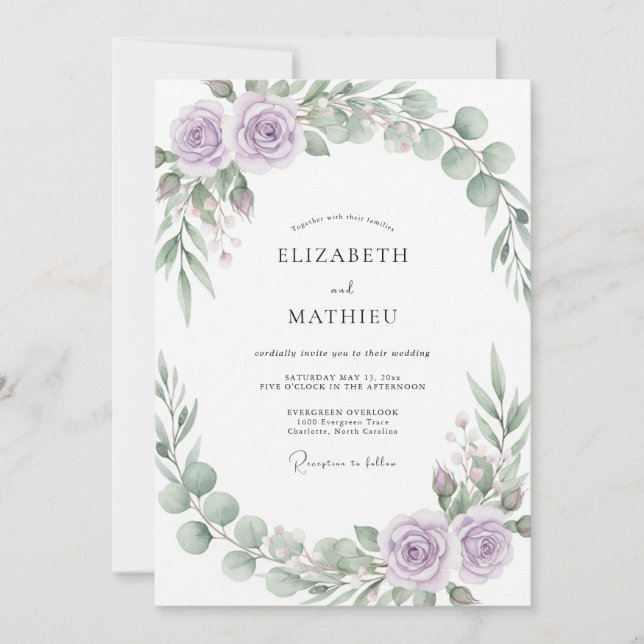 Convites Casamento Botânico Refinado Lilás (Frente)