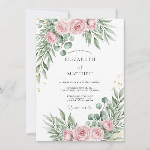 Convites Casamento Botânico Refinado Rosa Corado
