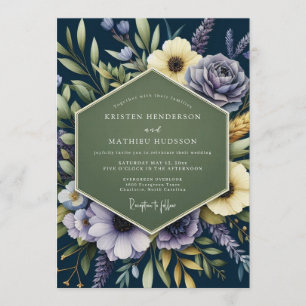Convites Casamento Botânico Régio Azul Naval