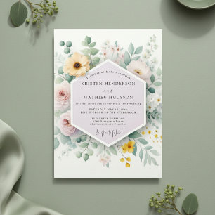 Convites Casamento Botânico Romance Amarelo Pálido