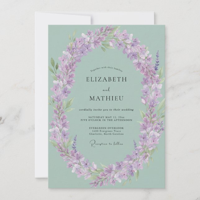 Convites Casamento Botânico Romance Lavanda Menta (Frente)