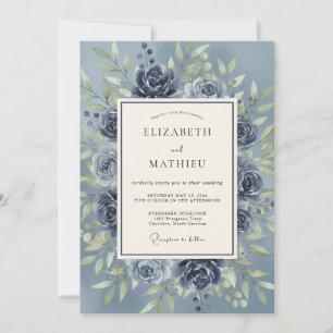 Convites Casamento Botânico Romance Rosa Azul