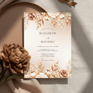 Convites Casamento Botânico Romance Rosa Bege