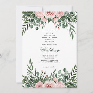 Convites Casamento Botânico Romance Rosa Empoeirada
