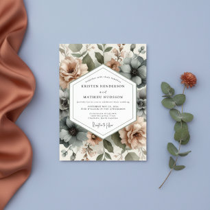 Convites Casamento Botânico Romance Rosa Empoeirado